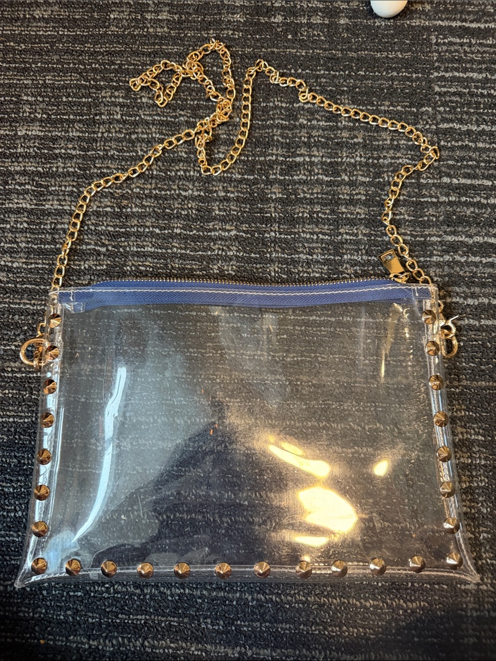 Clear PVC Crossbody Bag with Gold Chain - Blue Trim